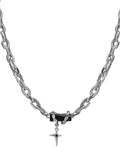 Men's Double Layered Twine Black Gem Cross Pendant Necklace