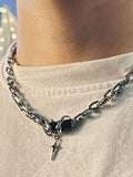 Men's Double Layered Twine Black Gem Cross Pendant Necklace