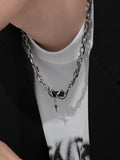 Men's Double Layered Twine Black Gem Cross Pendant Necklace