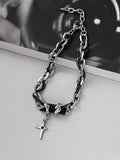 Men's Double Layered Twine Gem Cross Pendant Bracelet