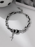 Men's Double Layered Twine Gem Cross Pendant Bracelet