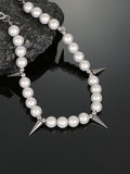 Men's Punk Faux Pearl Stud Splice Necklace