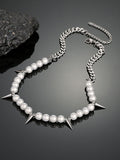 Men's Punk Faux Pearl Stud Splice Necklace