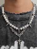 Men's Punk Faux Pearl Stud Splice Necklace