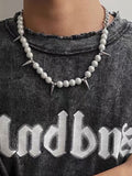 Men's Punk Faux Pearl Stud Splice Necklace