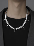 Men's Punk Faux Pearl Stud Splice Necklace