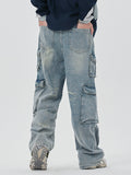 Men's Washed Multi Pocket Cargo Jeans