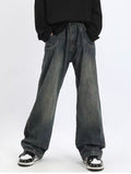 Men's Street Blue Wash Loose Jeans