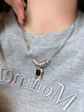 Men's Titanium Steel Black Square Zircon Double Layered Necklace