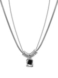 Men's Titanium Steel Black Square Zircon Double Layered Necklace