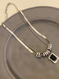 Men's Titanium Steel Black Square Zircon Double Layered Necklace