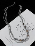 Men's Stone Bead Broken Silver Snake Bone Necklace