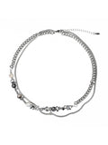 Men's Stone Bead Broken Silver Snake Bone Necklace