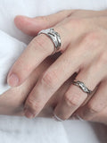 Men's 2Pcs Silver Textured Cuff Ring