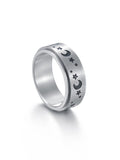 Bague rotative en acier inoxydable pour hommes, 1 pièce, étoile de lune gravée