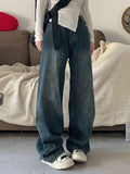 Boyfriendjeans mit hoher Taille und verwaschenem Vintage-Look in Blau