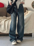 Boyfriendjeans mit hoher Taille und verwaschenem Vintage-Look in Blau