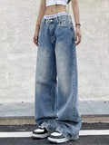 Vintage Blaue Boyfriendjeans mit weitem Bein