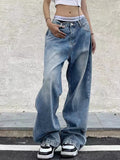 Vintage Blaue Boyfriendjeans mit weitem Bein