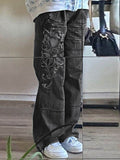 Washed Heart Pattern Cargo Jeans