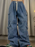 Jean cargo baggy bleu punk délavé