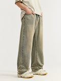 Mud-Dyed Distressed Wide-Leg Loose Jeans