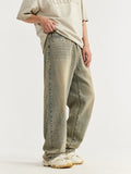 Mud-Dyed Distressed Wide-Leg Loose Jeans