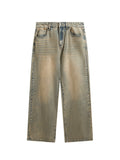 Mud-Dyed Distressed Wide-Leg Loose Jeans