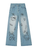 American Retro Cute Print Boyfriend Jeans