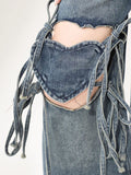 High-Waisted Straps For A Loose Fit Ripped Jeans