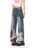 Puppy Doodle Print Boyfriend Jeans