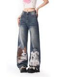 Puppy Doodle Print Boyfriend Jeans