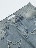 Five-Pointed Star Patch Embroidery Loose Jeans