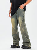 Vintage Washed Yellow Mud Loose Jeans