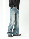 Spliced ??Zipper Wash Loose Jeans