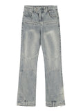 Washed Spliced Straight Loose Jeans