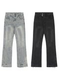 Washed Spliced Straight Loose Jeans