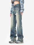 Cat Whiskers Washed Vintage Straight Flare Jeans