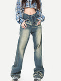 Cat Whiskers Washed Vintage Straight Flare Jeans