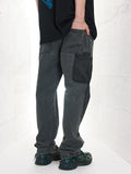 Wide Leg Loose, Washed Irregular Cargo Jeans