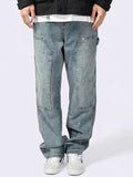 Verwaschene, gerade, lockere Jeans mit weitem Bein