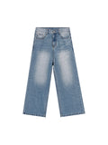 Blaue gerade Jeans mit weitem Bein