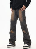 Loose And Slightly Flared With Distressed Feel Loose Jeans