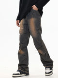 Loose And Slightly Flared With Distressed Feel Loose Jeans