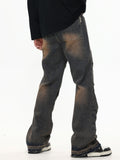 Loose And Slightly Flared With Distressed Feel Loose Jeans