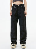 Hand Brushed Distressed Straight Tube Boyfriend Jeans