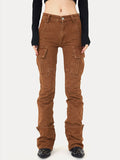 Washed Distressed Patch Bag Cargo Jeans