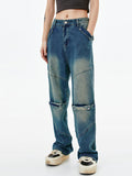 Retro Washed Distressed Cargo Jeans