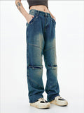 Retro Washed Distressed Cargo Jeans