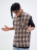 Plaid Lapel Vest Short Sleeve